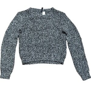 H&M Sweater Black White Marled Crew Neck Cropped Womens XS